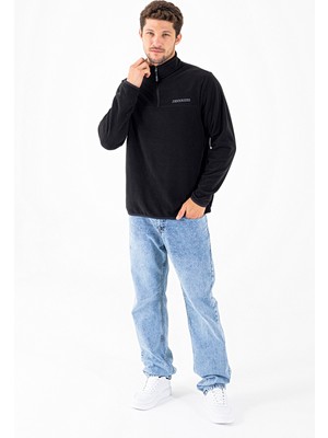 Erkek Yarım Fermuarlı John Borners Nakışlı Polar Sweatshirt Siyah - 25K 6001 
