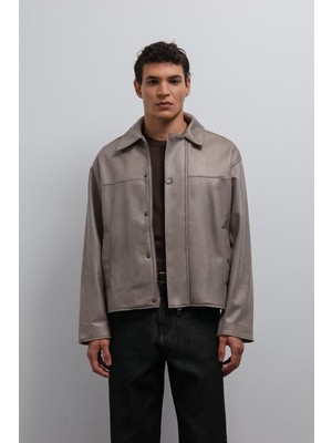 Antioch Bej Relax Fit Suni Deri Erkek Mont