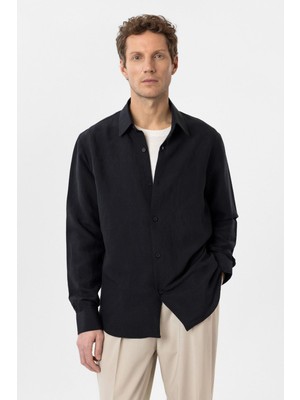 Antioch Siyah Relax Fit Modal Kumaş Erkek Gömlek
