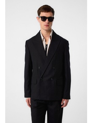 Antioch Siyah Relax Fit Erkek Blazer Ceket Keten Karışımlı Konforlu Tasarım