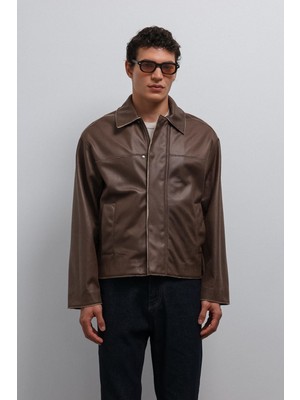 Antioch Kahve Relax Fit Suni Deri Erkek Mont