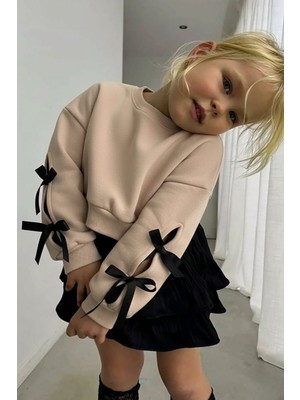 My Kids Wear Kız Çocuk Fiyonk Detaylı Alt Üst Takımları Rahat Kalıp Uzun Kollu