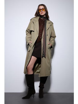 Antioch Haki Kruvaze Kemerli Kadın Trençkot