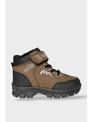 Liger Cırtlı Fermuarlı Içi Yünlü Soğuk Geçirmez Outdoor Günlük Çocuk Bot Kahverengi