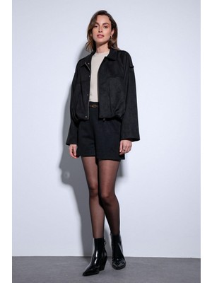 Antioch Siyah Süet Görünümlü Bomber Kadın Mont