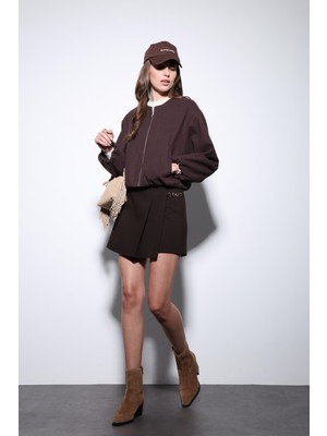 Antioch Kahve Bel Lastikli Crop Kadın Mont