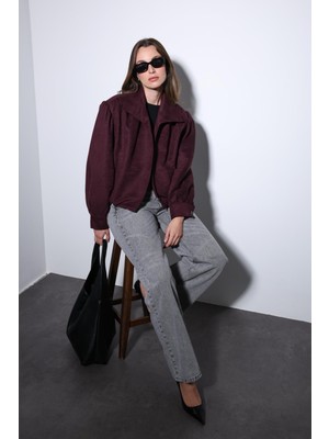 Antioch Bordo Süet Görünümlü Bomber Kadın Ceket