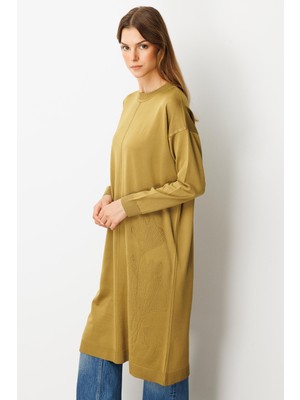 Accort Yuvarlak Yaka Desenli Triko Tunik-Y.yeşili