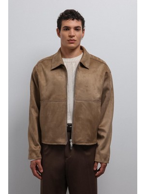 Antioch Bej Fermuarlı Suni Süet Erkek Mont