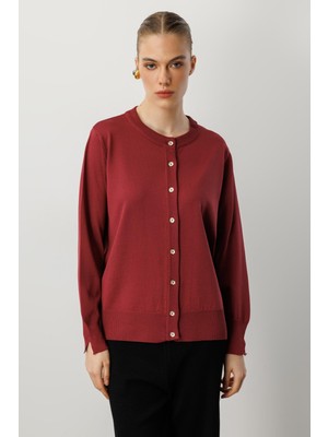 Accort Düğmeli Basic Triko Hırka-BORDO