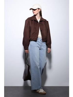 Antioch Kahve Süet Görünümlü Bomber Kadın Ceket