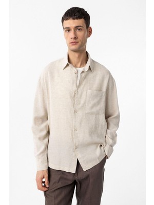 Antioch Bej Keten Karışımlı Relax Fit Erkek Gömlek