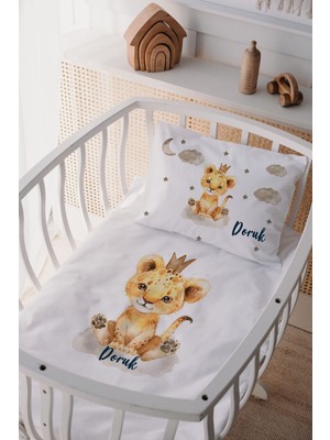 Lilabio %100 Pamuk Saten Isme Özel Isimli Anne Yanı Beşik Nevresim Takımı Aslan