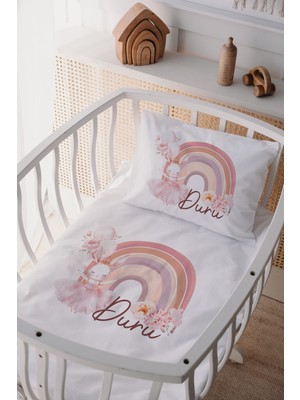 Lilabio Tavşan Desenli %100 Pamuk Saten Beşik Nevresim Takımı 60x100 cm Kişiselleştirilebilir
