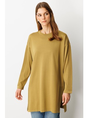 Accort Yırtmaç Detaylı Triko Tunik-Y.YEŞİLİ