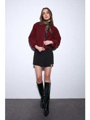 Antioch Bordo Bel Lastikli Crop Kadın Mont