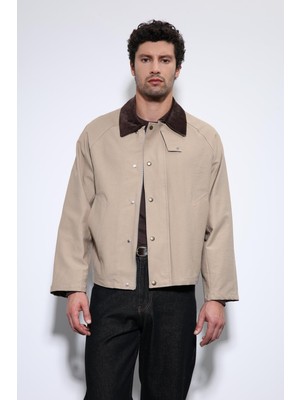 Antioch Bej Kontrast Yaka Erkek Ceket