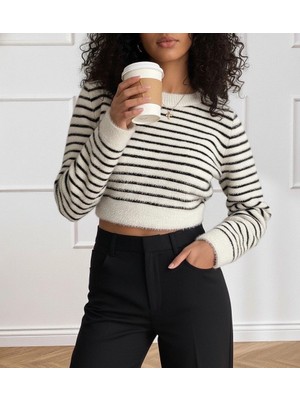 Kadın Uzun Kollu Balıkçı Yaka Crop Triko Bluz