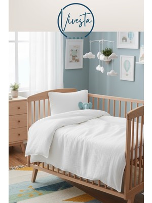 Vivesta Home %100 Organik Müslin Bebek Nevresim Seti Pamuk Nefes Alabilen Terletmeyen Hipoalerjenik Bebek Uyku Seti
