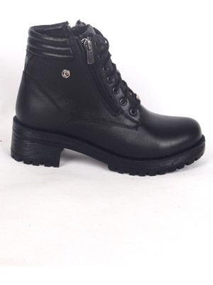 Pierre Cardin 54071 Ortapedik Taban Bağcıklı Yandan Fermuarlı Hafifi Topuklu Siyah Kadın Kışlık Bot