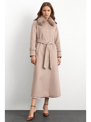 Olcay Yakası Çıkabilen Kürklü Moher Uzun Kaban Kum 3151