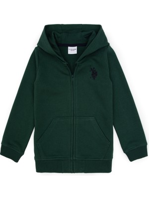 U.S. Polo Assn. Erkek Çocuk Koyu Yeşil Fermuarlı Kapüşonlu Sweatshirt 50316706-VR079
