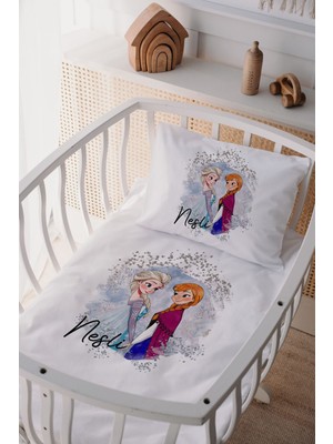 Lilabio %100 Pamuk Saten Prensesler Beşik Nevresim Takımı 75x120 cm Beyaz Desenli