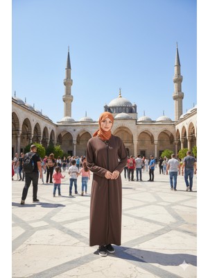 Defka Düz Renk Fermuarlı Kadın Namaz Elbisesi Sabahlık Ferace