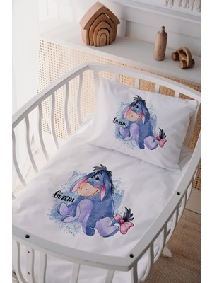 Lilabio %100 Pamuk Saten Isme Özel Isimli Anne Yanı Beşik Nevresim Takımı Eeyore