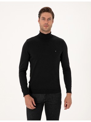 Pierre Cardin Erkek Siyah Slim Fit Balıkçı Yaka Basic Triko Kazak 50314202-VR046