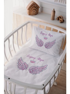Lilabio %100 Pamuk Saten Isme Özel Isimli Anne Yanı Beşik Nevresim Takımı Kanat
