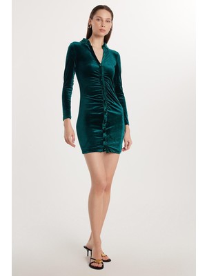 Tudors Kadın Slim Fit Dar Kesim Kısa Kol Yeşil Mini Boy Elbise