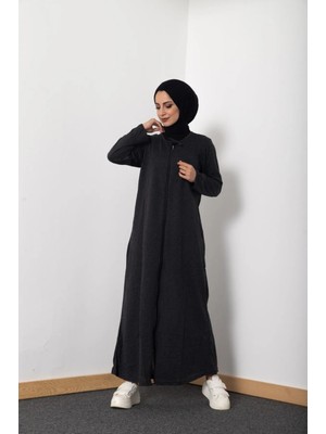 Defka Düz Renk Fermuarlı Kadın Namaz Elbisesi Sabahlık Ferace