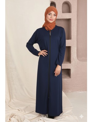 Defka Düz Renk Fermuarlı Kadın Namaz Elbisesi Sabahlık Ferace