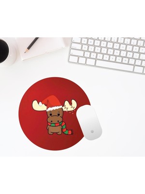 Hediye Labs Geyik Desenli Baskılı Yuvarlak Mouse Pad