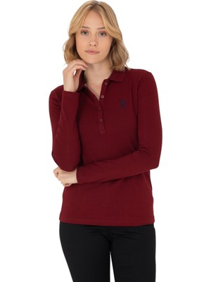 U.S. Polo Assn. Kadın Bordo Basic Polo Yaka Sweatshirt