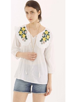 ROMAN Çiçek Desenli Bluz Beyaz Y9965106_002