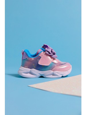 Limoya Feliz Pudra Fiyonk Detaylı Cırtcıtlı Işlıklı Bebe Spor Ayakkabı