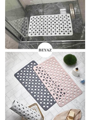 2 Adet Banyo ve Duşa Kabin Dikdörtgen, Küvet Içi Kaydırmaz Vantuzlu Banyo Paspası Beyaz