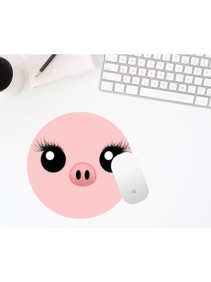 Hediye Labs Sevimli Domuz Baskılı Yuvarlak Mouse Pad