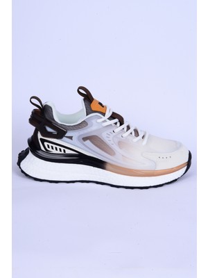 Pierre Cardin 10106 Fileli Yüksek Taban Esnek Rahat Taban Beyaz-Kahverengi Günlük Kadın Spor Ayakkabı