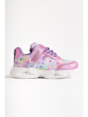 Limoya Jannie Pembe Çizgi Karakter Baskılı Simli Işıklı Çocuk Spor Ayakkabı