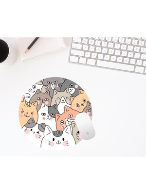 Hediye Labs Kedi Baskılı Yuvarlak Mouse Pad