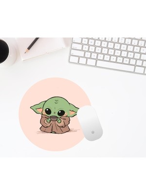Hediye Labs Baby Yoda Baskılı Yuvarlak Mouse Pad