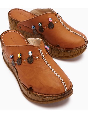 Limoya Hakiki Deri Annika Taba Antik Detaylı Dolgu Sabo Terlik