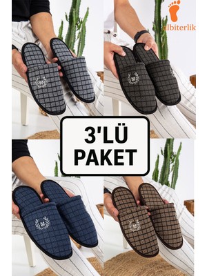 Albishoes 3'lü Erkek Ev Terlik Misafir Terlik Çeyiz Bohça Terlik Damat Terlik Kışlık Erkek Ev Terlik