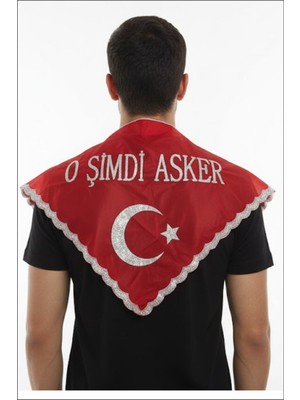 Kına Avm Asker Duvağı ''o Şimdi Asker'' Yazılı Pullu, Eldivenli Kırmızı Renk (Üçgen Şeklinde)