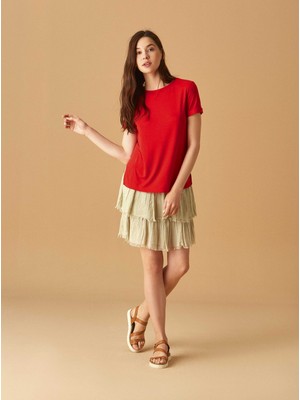 ROMAN Fırfırlı Piliseli Mini Etek Haki Y1861117_023