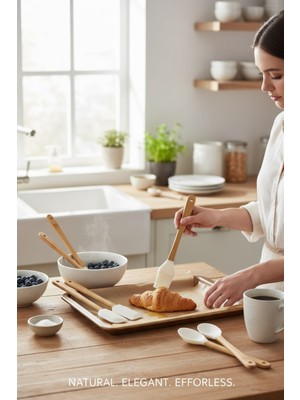 5'li Silikon Bambu Saplı Spatula Seti (Beyaz)