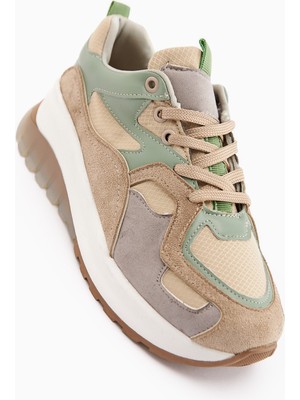 Limoya Klara Vizon Süet Yüksek Tabanlı Kadın Sneaker